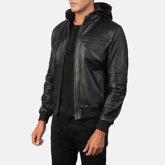 Bouncer Biz Black Leather Bomber Jacket image 1